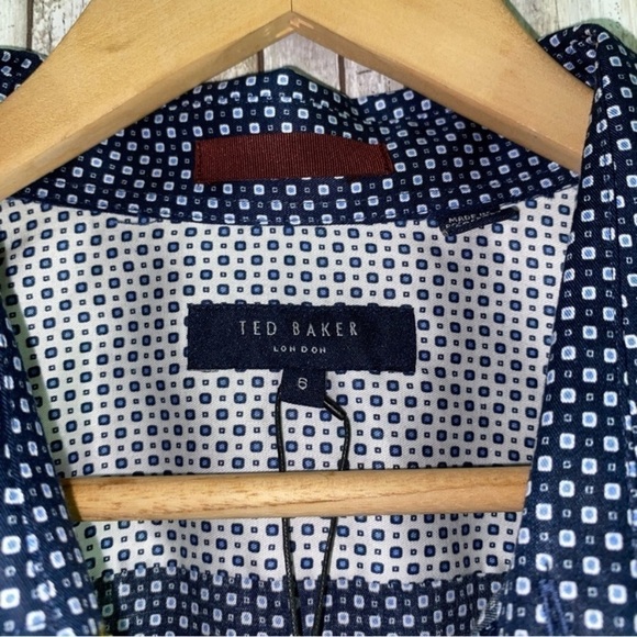New With Tag Ted Baker Navy Geometric Print Button Down Shirt - Picture 5 of 5